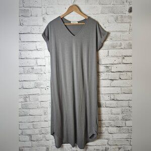 Misslook Grey V-Neck T-shirt Cotton Maxi Dress